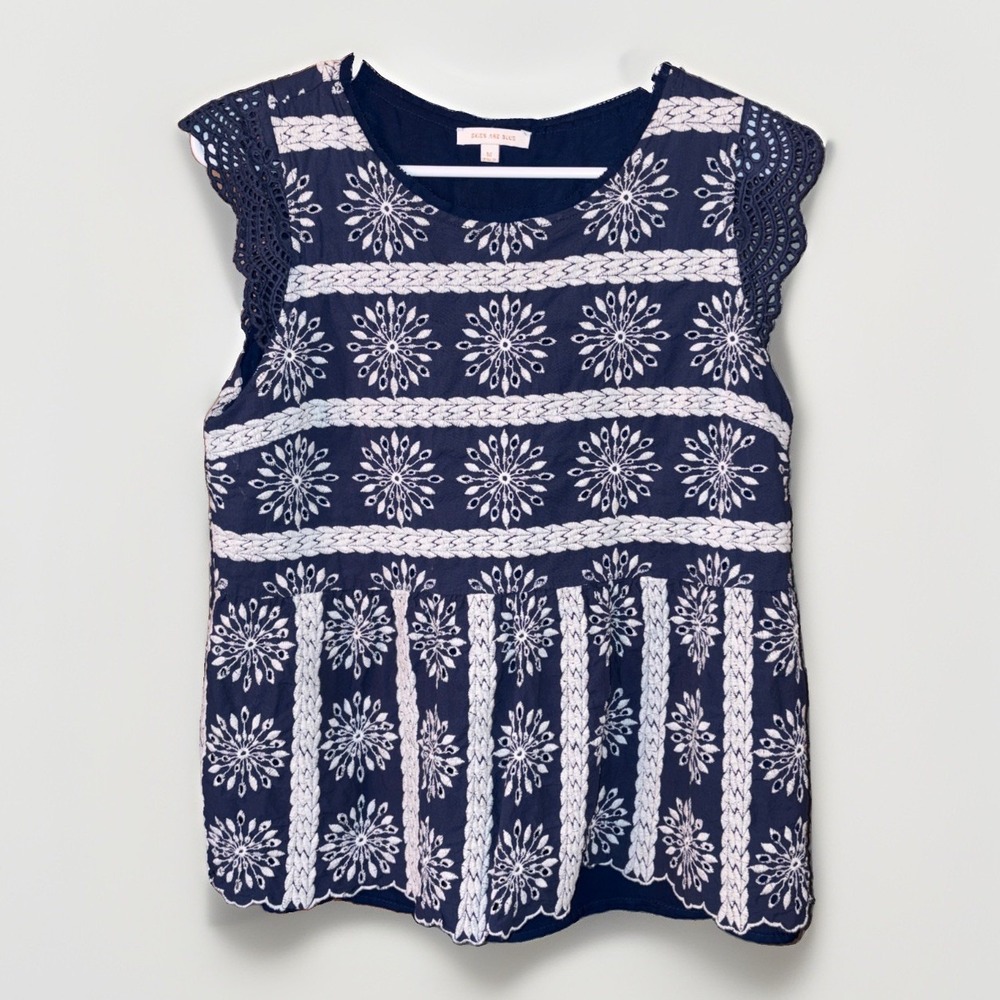 Anthroplogie Skies Are Blue Embroidered Lace Sleeve Bohemian Tunic Women's She's